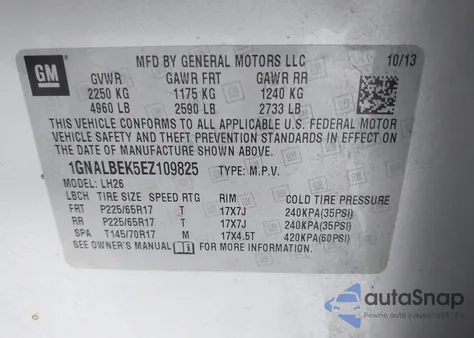 2014 Chevrolet Equinox 1Lt from USA, damaged, VIN 1GNALBEK5EZ109825